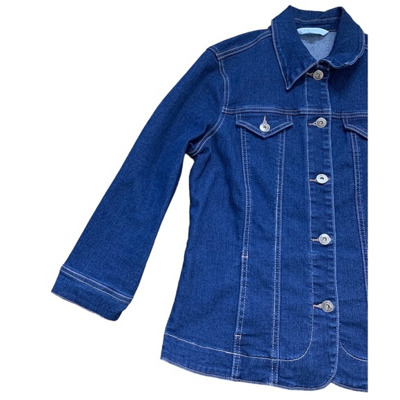 CLEO Denim Trucker Button Front Jean Jacket With 3/4 Sleeves Denim Blue Sz Small - Picture 4 of 10
